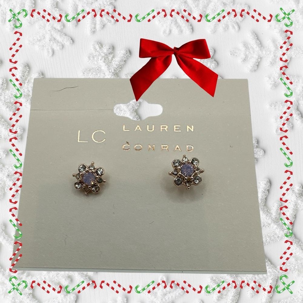 Lauren Conrad Earrings Purple Iridescent Rose Gold Flower